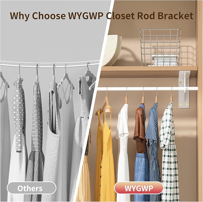 Closet Rod Support Bracket White WYGWP 13.5 inch Heavy Duty Shelf Brackets with Rod Holders Support 400lbs Wall Mounted Sturdy 2 Pack