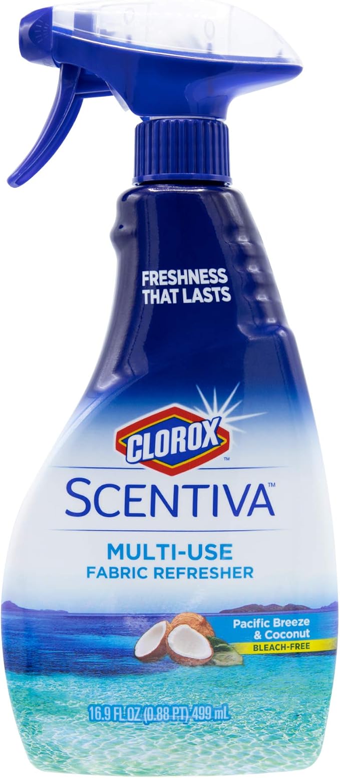 Clorox Scentiva Fabric Refresher Spray for Household Home Fabrics, Odor Refreshing Spray for Upholstery, Curtains, Bedding and Carpets, Pacific Breeze Coconut Scent, 16.9 Fl Oz
