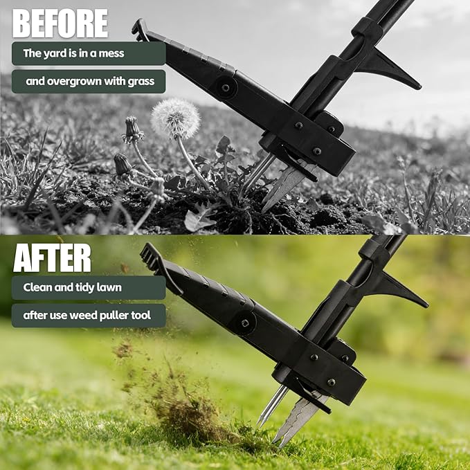 Weed Puller, 4-Claw Stand Up Weed Puller Tool with Long Handle & Steel Head, 41" Adjustable T-Handle Weeder Tool, Easily Remove Weeds Root Without Bending, Pulling, or Kneeling