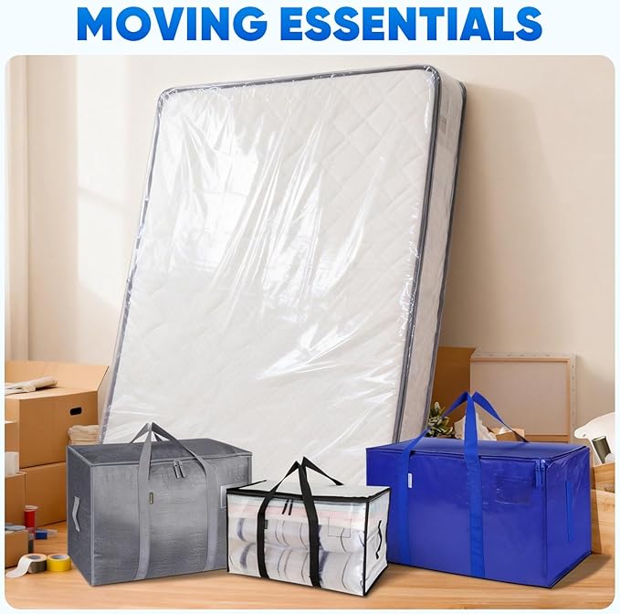 TICONN 2PK Plastic Mattress Bag for Moving Storage, Waterproof Mattress Protector Cover, Heavy-Duty Mattress Moving Supplies (4 mil, Full)