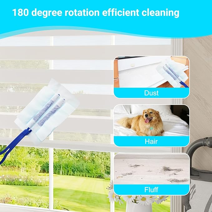 60 Count Disposable Duster Refills for Cleaning, for Swiffer Duster Refill, Multi-Surface Dusting Refills, Dusting Furniture, Blinds, Ceiling Fans, Helps Remove Allergens