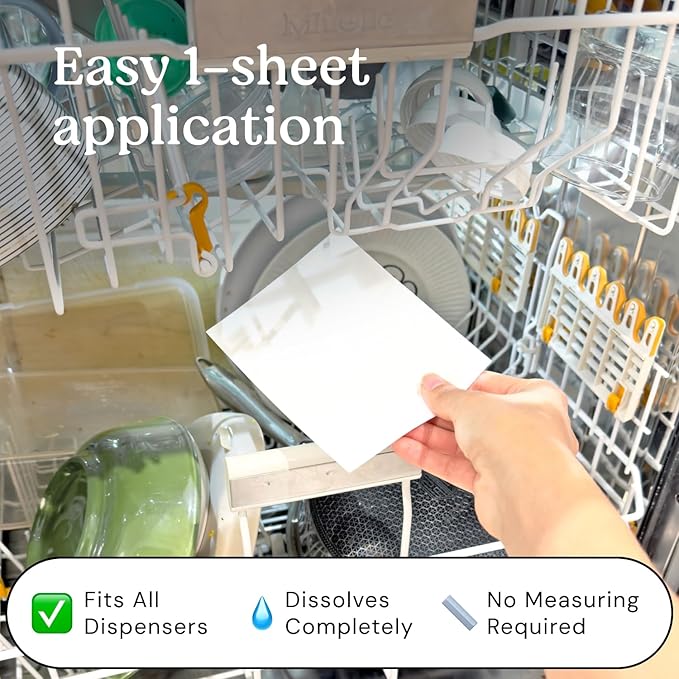 Freddie Dishwasher Sheets Fragrance Free - Space-Saving Alternative to Liquid Detergent - 60 Loads Concentrated Plastic Jug Free Strips