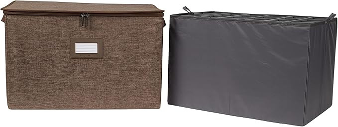 Covermates Keepsakes - Adjustable Zip-Top Storage Box - Configurable FlexGrid Compartments - Heavy Duty Polyester- Reinforced Handles - Stackable Design - Indoor Storage, Brown Heather