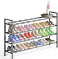 Bumusty 4-Tier Long Expandable Shoe Rack for Closet, 18"-44" Adjustable Shoe Rack for Small Space, Small Shoe Organizer for Front Door, Sturdy Metal, Grey