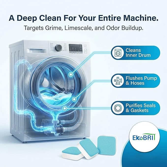 Washing Machine Cleaner Tablets 24 Pack – Deep Cleaning Washer Descaler for Front Load & Top Load Machines, Septic Safe Washing Machine Cleaning Tablets, 12 Month Supply
