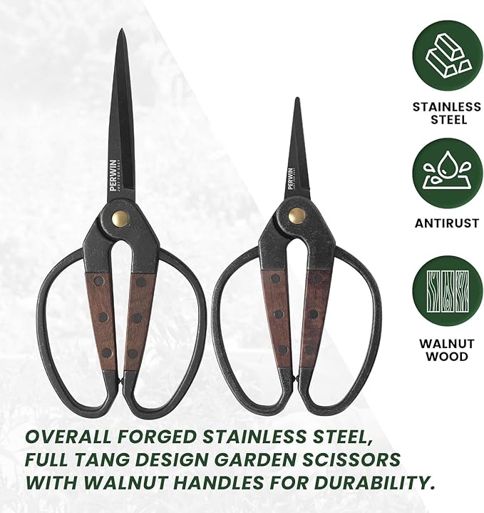 Garden Flower Bonsai Scissors 2 Pcs Walnut Wide Handles Pruning Gardening Scissors Floral Shears for Gardening,Succulent Harvest, and Precision Plant Trimming Care