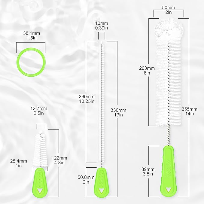 Bottle Brush Cleaner Set of 3, 14 in Long Handle Water Bottle & Straw Cleaner Brushes for Washing Tumblers, Baby Bottles, Cup Lid Cleaning Brush