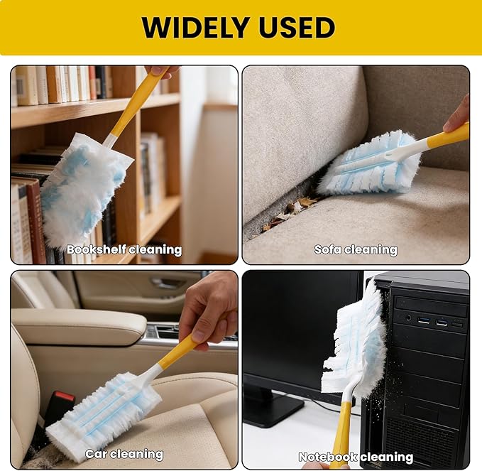 35 Pcs Duster Refills Compatible with Swiffer Duster, Dust Removal Brush Disposable Replacement Head with 2 Handles for Cleaning Blinds, Ceiling Fans