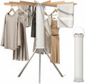 Laundry Drying Rack Collapsible, Tripod Clothes Drying Rack Foldable with 16 Wooden Rods Ideal for Versatile Indoor and Outdoor Use in Apartment, RV, Balcony and Bedroom.