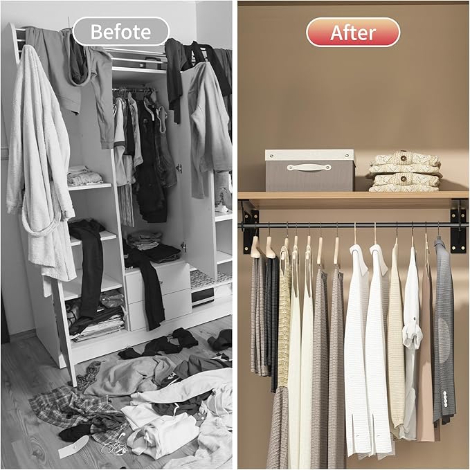 Closet Rod Support Bracket 12inch WYGWP Heavy Duty Closet Rod Holders 400lbs, Wall Mounted Brackets with Hooks for Closets for Home and Decor