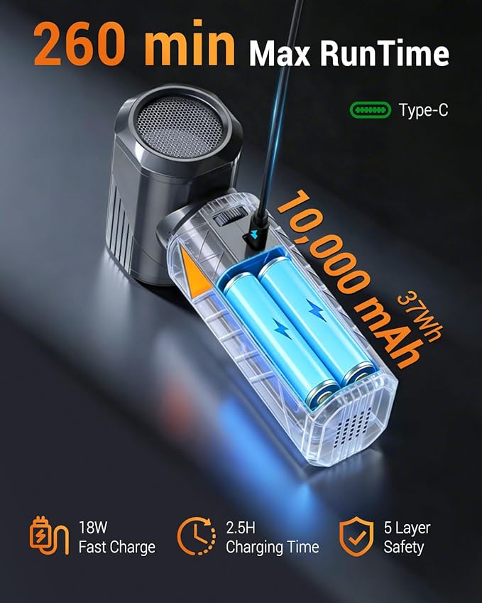 BOBYE Compressed Air Duster, 350W High-Powered Electric Air Duster with 180,000 RPM, Extended Runtime, 10000 mAh Battery, Mini Blower & Air Duster Rechargeable for Keyboard, PC, Car, Home, Silver
