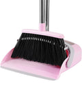 Broom and Dustpan Set, 54” Long Adjustable Household Hand Broom with Dustpan Teeth to Clean Hair Broom with Dustpan Set Heavy Duty to Clean Hair for Home Lobby Office (Pink)