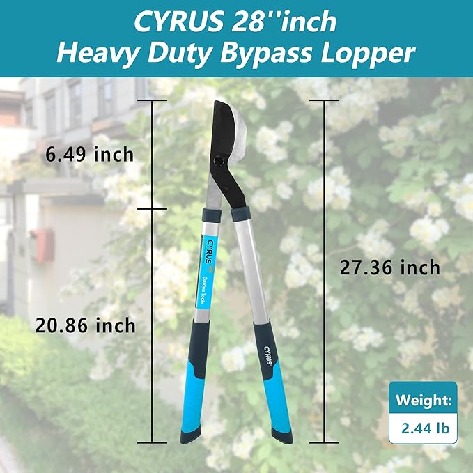 CYRUS Garden Loppers for Tree Trimming, 28” Heavy Duty Tree Branch Cutter with 1¾ inch Chops Thick Carbon Steel Sharp Blade,Garden Tool-Anvil Bypass Lopper with Ergonomical Non-Slip Handle