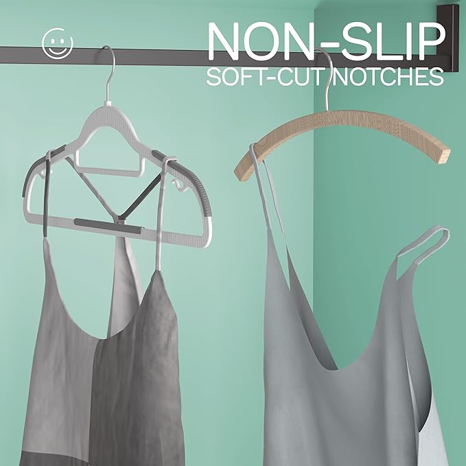 20 Pack Heavy Duty Plastic Hangers, Non Slip Clothes Hangers with Rubber Pads and 360° Hook - Thin Space Saving Hanger, Closet Organizer for Shirt, Pants, Suit, Skirt,Coat - Gray