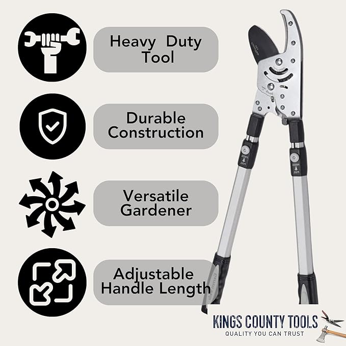 Tree Trimmer Loppers - Double Ratcheting Anvil Lopper - Extendable 26" - 40" Long Handles - Loppers for Tree Trimming Heavy Duty by Kings County Tools