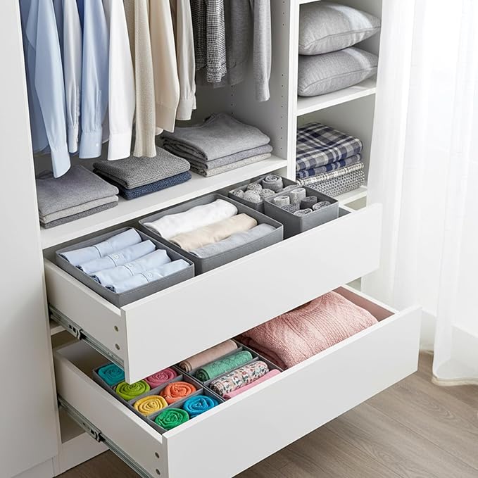 18 Pack Dresser Organizer Bins for Clothes Drawer Organizer Clothes, Underwear Bra Sock Organizers Fabric Closet Organization and Storage Dividers for Nursery Bedroom Dorm Grey
