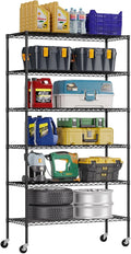 FDW | 6-Tier Wire Storage Shelves with Wheels | 45"x18"x82" | Black | Adjustable Racks | Heavy-Duty Metal Shelf, Holds Upto 2100 lbs | Tool-Free Assembly, Rust-Resistant | for Home & Garage Shelving
