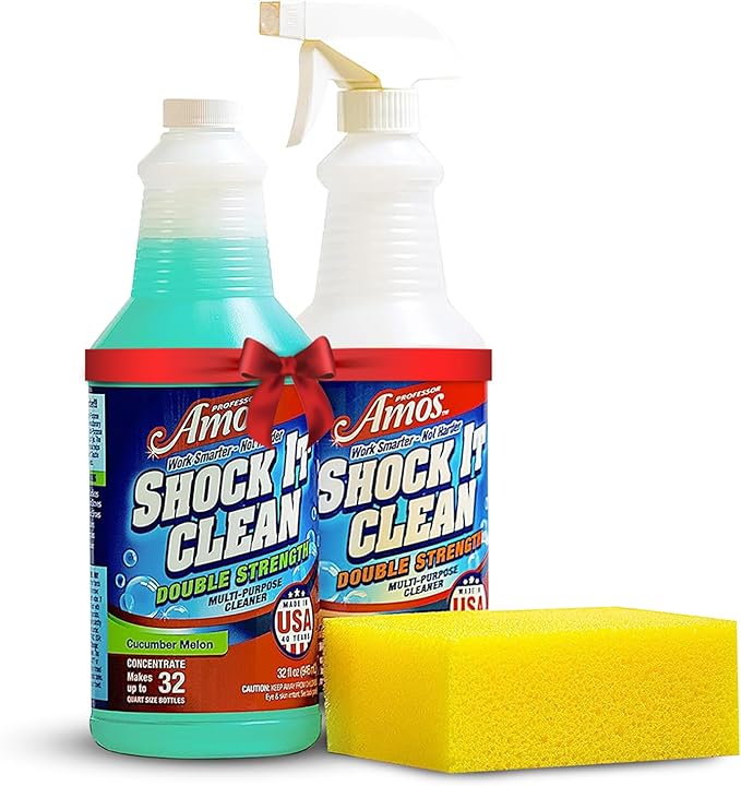 Professor Amos Shock It Clean MultiPurpose Cleaner Double Strength Concentrate All Purpose Carpet, Jewelry, Upholstery, Leather, Stain Remover & Floor Cleaner (Cucumber Melon 32 Oz)