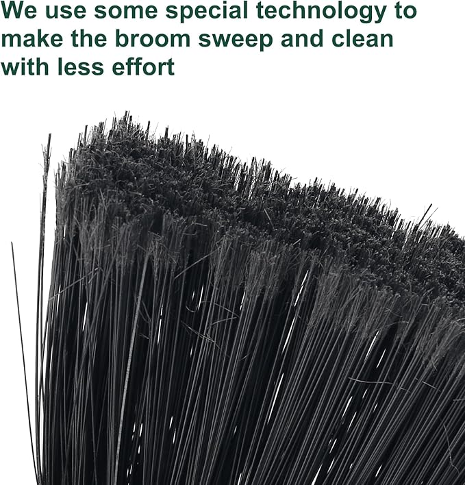 Broom Outdoor Indoor Commercial Broom with 50 inches Long Handle,Perfect for Home Courtyard Garage Kitchen Office Lobby Room Floor(Black)