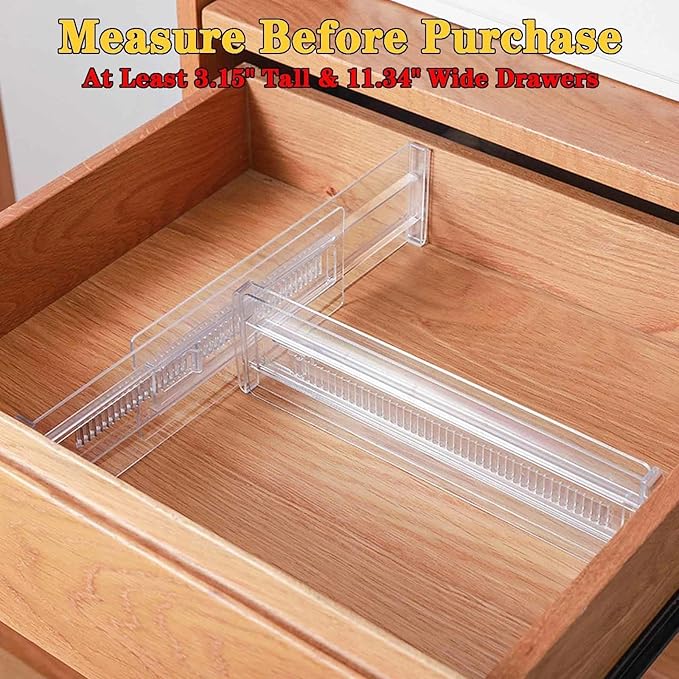 4 Pcs Drawer Dividers for Clothes, 3.15" High 11.34"-19.69" Adjustable Expandable Dresser Drawer Organizer, Clear Plastic Separators for Dresser, Baby Clothing (4, clear)