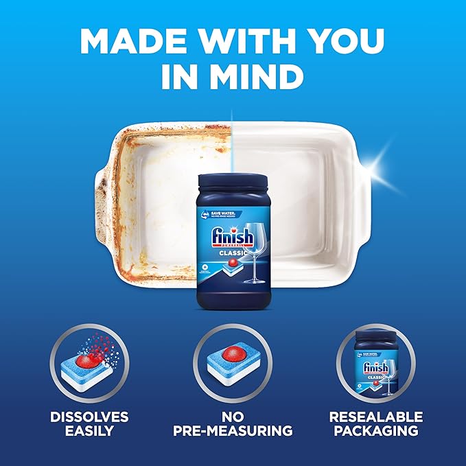 Finish Classic Dishwasher Pods, No Pre-Rinse Dishwasher Detergent Soap For Clean & Shine everyday with grease fighting Power, 84 count