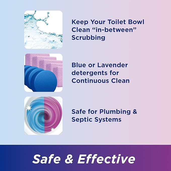 Ty-D-Bol Bleach-Free Toilet Bowl Cleaner Tablets Variety Pack - (10 Pack) 1.4 oz - 5 Lavender and 5 Blue Tablets - Fights Hard Water Stains, Mineral Buildup & Limescale - Bathroom Cleaning Supplies