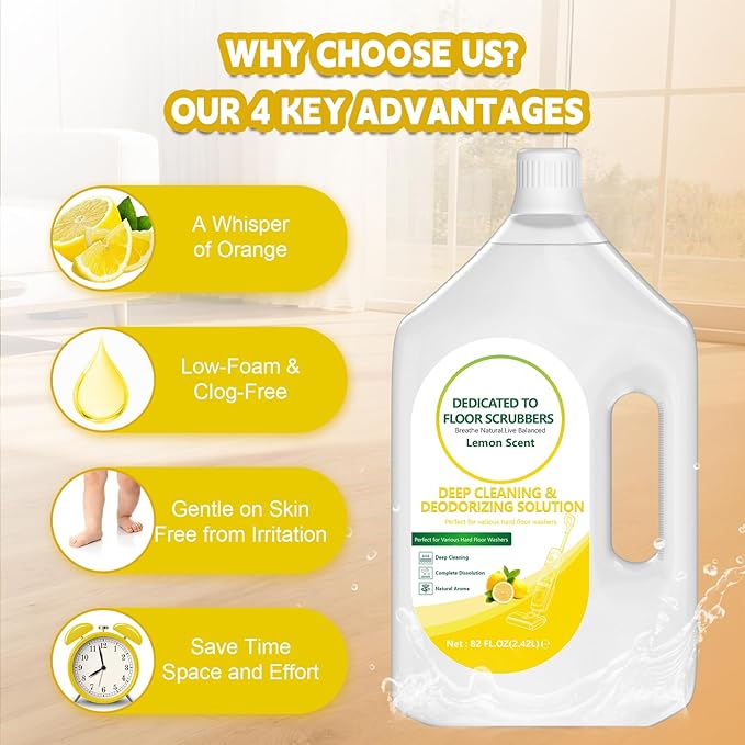 Floor Cleaning Solution Compatible with Tineco – 82 FL OZ Lemon Floor Cleaner – Long-Lasting, Zesty Scent – For All Cordless Wet/Dry Vacuum Mop Cleaner & Robot Vacuums with Mopping