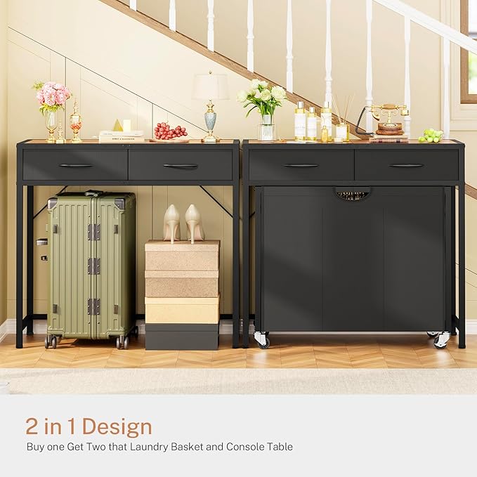 Laundry Sorter, Rolling Laundry Hamper with 3 Section Pull-Out Bags, Laundry Basket Organizer with 2 Drawers & 2-Tone Top Panel, Laundry Hamper with Wheels for Laundry Room Organization, Bathroom
