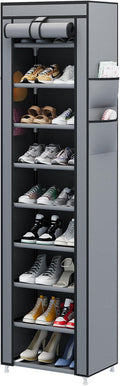 Calmootey 9 Tier Shoe Rack Organizer,Portable Shoe Shelf with Nonwoven Fabric Cover for Closet Hallway,Bedroom,Entryway,17.72x11.81x62.99inches,Grey