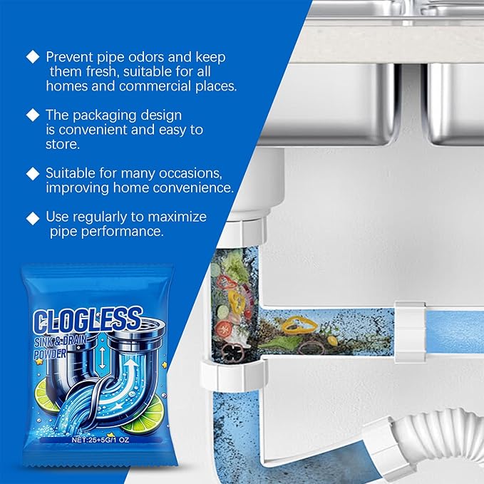 Drain Clog Remover 6 Packs Fast Acting Drain Cleaner Powders for Kitchen Sink Bathroom Shower Bathtub Powerful Pipe Unclogger Clears hair Grease Safe for Pipes
