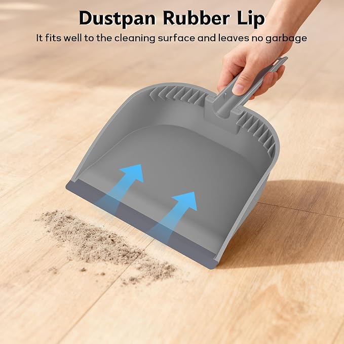 SetSail Small Dustpan and Brush Set, Nesting Snap-On Handheld Broom and Dust Pan with Teeth Portable Broom and Dustpan Set Suitable for Desktop, Pets Care, Sofa, Camping, Grey