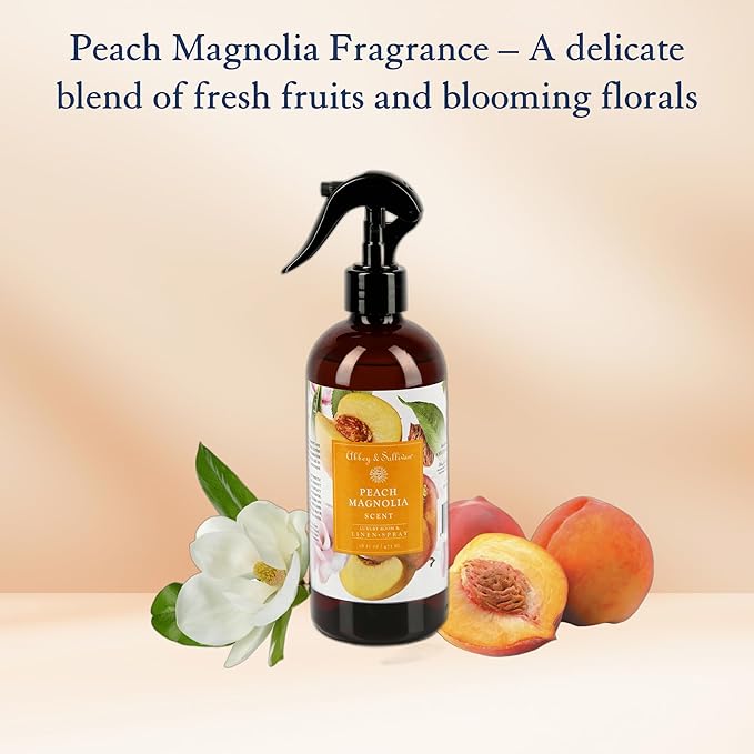 Abbey & Sullivan Linen Spray, Peach Magnolia, Fabric Freshener and Fragrance Room Spray, Pack of 2, 16 oz
