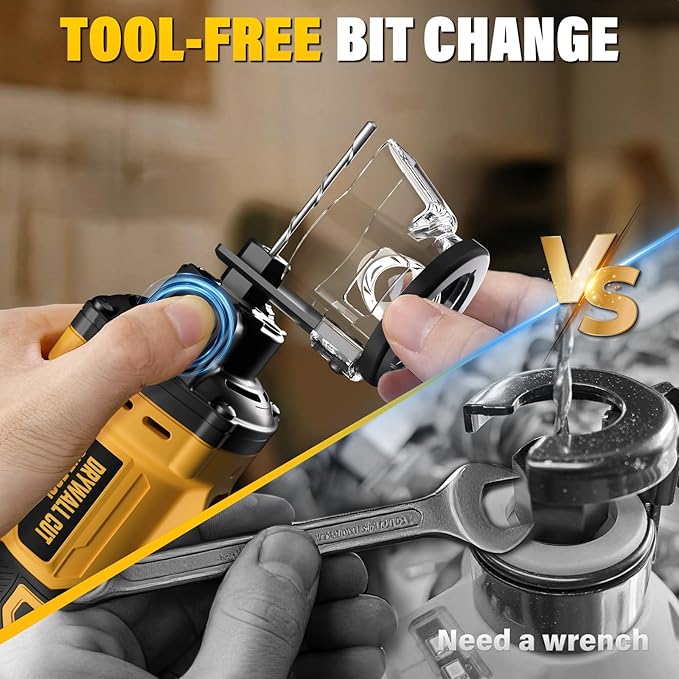 Cordless Drywall Cut-Out Tool for Dewalt 20V Battery, Brushless Rotary Saw, 30000 RPM, Adjustable Depth, Quick Bit Change, LED, Compact Spiral Saw for Cutting Wood Drywall,Sheetrock,Wood (Tool Only)