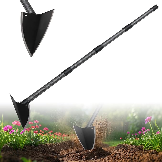 Hoe Garden Tool,Triangle Gardening Hoe with Sharp Blade for Digging,Weeding,Cutting and Loosing Soil,60 Inch Adjustable Length Metal Handle…