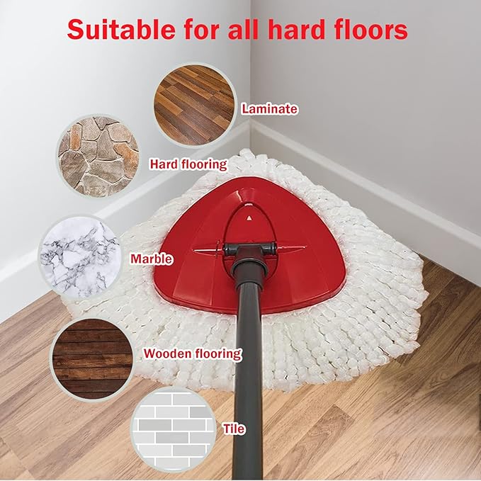 Spin Mop Replacement Set - 4 Microfiber Heads, Base, 30-58'' Handle Compatible with OCedar EasyWring - White (1 Can System)
