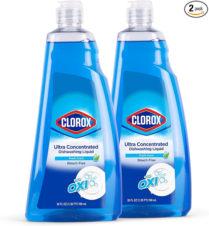 Clorox Ultra Concentrated Liquid Dish Soap with OXI, Fresh Scent - Dishwashing Detergent, Bleach-Free Formula Powers Through Grease, 26 Fl Oz - 2 Pack