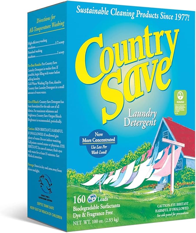 - HE Natural Laundry Detergent Clear and Free of Fillers and Chemicals - Sensitive Washing Detergent Safe for Babies - Country Save Laundry Detergent, 100 oz (160 loads)