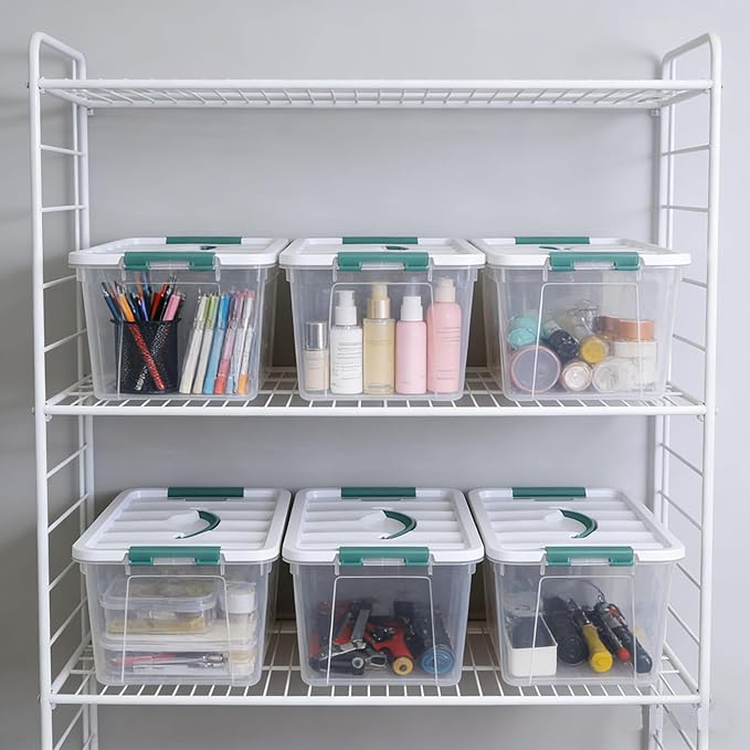 8-Pack 14 Quart Clear Organizing Container with Lid, Plastic Latching Box with Handles