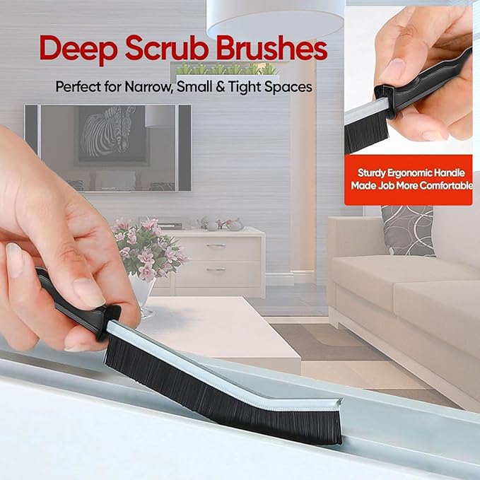 Crevice Cleaning Brush Set, Multi-Purpose Hard Bristle Brushes for Deep Cleaning Kitchen, Bathroom, Grout, Sink, Cup, Teapot, Bottle, Blender, Corners, Tight Spaces & More (6)