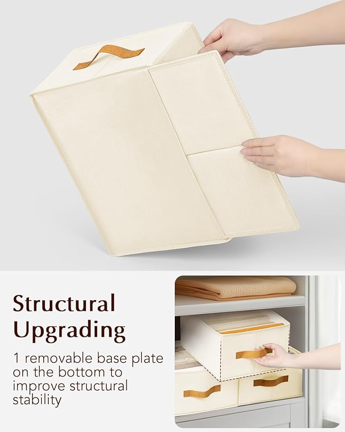 Homsorout Clothes Organizers and Storage - 4/5/7 Grids Fabric Jeans Organizer with Handles, Foldable Closet Organizers Dividers, Wardrobe organizer for Pant, Sweater, T-shirt, Scarf, 6 Pack, Beige