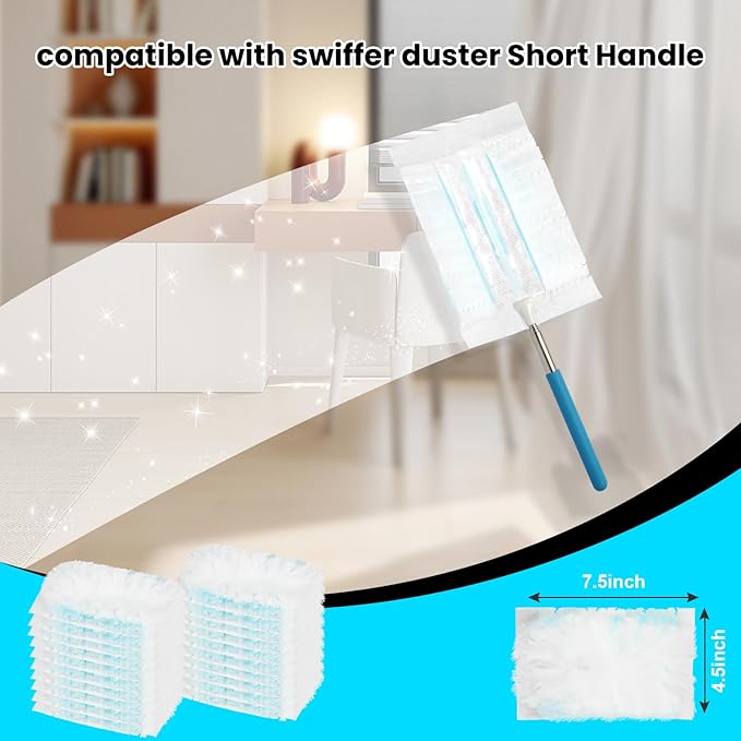 60 Count Disposable Duster Refills for Cleaning, for Swiffer Duster Refill, Multi-Surface Dusting Refills, Dusting Furniture, Blinds, Ceiling Fans, Helps Remove Allergens