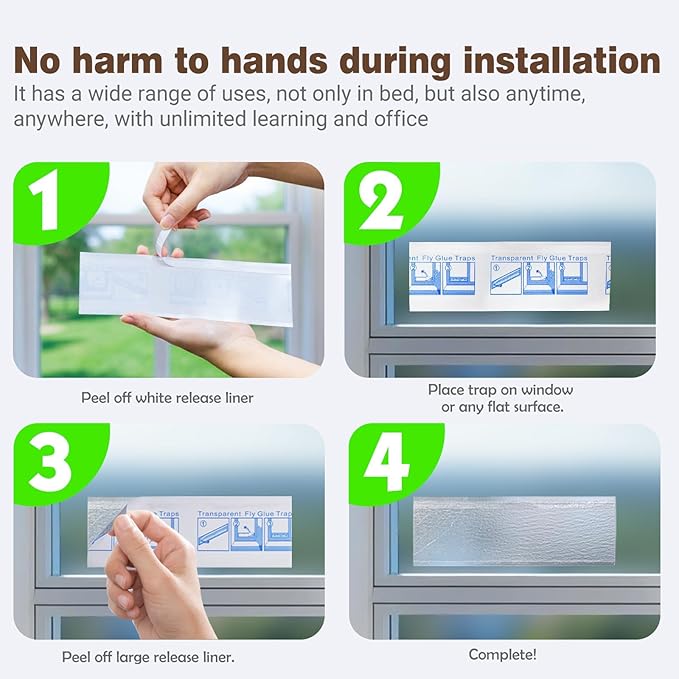 50 Pack Window Fly Traps Sticky Non-Toxic Clear Fly Paper Indoor for Home. No Mess Flies Window Sticky Traps Bug Flies Strips Indoors