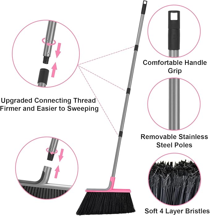 KeFanta Heavy Duty Broom, Outdoor Broom with 54.7" Long Handle, Commercial Brooms for Sweeping Outdoor Concrete Courtyard Garage Patio Indoor Home Floor Kitchen Office Lobby