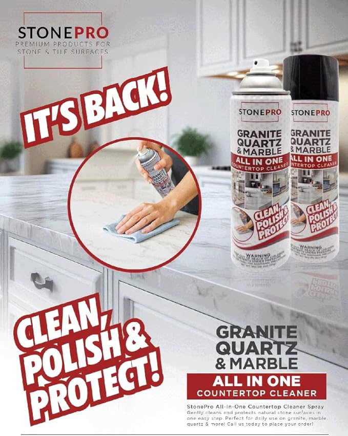 Stone Pro All-in-One Countertop Cleaner Spray - for Quartz, Granite, Marble & More!