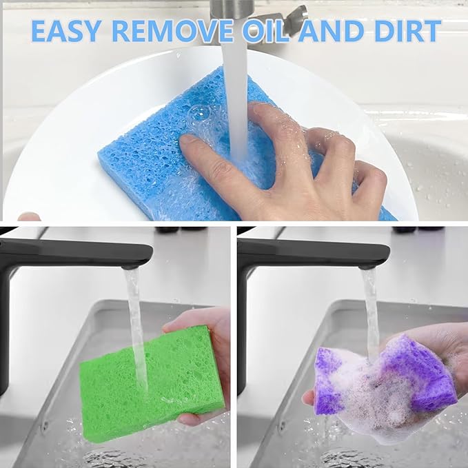 Cellulose Sponges, Large Size 4" x 6" x 1" - Heavy Duty Scrub Kitchen Sponge, Clean Tough Messes Without Scratching Kitchen Cleaning Pads, Pop Up Eco DIY (7 Pack), Mixed