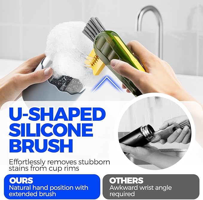 6 Pack Holikme 4 in 1 Cup Lid Cleaning Brush Set with 3 Straws, Multifunctional Bottle Brush, Silicone Cup Lid Gap Cleaner, Durable Bristle Crevice Cleaning Brush, Olive