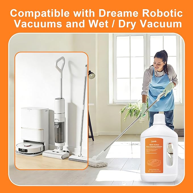 33.81 fl oz/1L Floor Cleaning Solution Compatible with Dreame Wet & Dry Vacuum, No residue & Pet-friendly, Household Floor Cleaners Suitable for Robot Vacuum Cleaners and Floor Mops, Sweet Orange