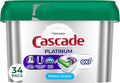 Cascade Platinum + Oxi Dishwasher Pods, Dishwasher Detergent, Dish Detergent Soap, Fresh, 34 Count