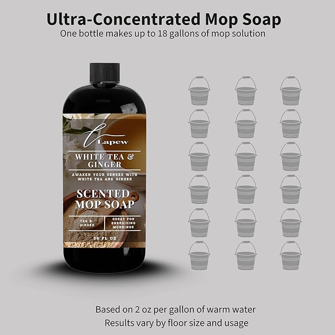 Lapew White Tea & Ginger Scented Mop Soap - Luxury Floor Cleaner Concentrate for Mopping Tile, Laminate, Vinyl & Hardwood | Streak-Free, Low-Foam | 36 oz