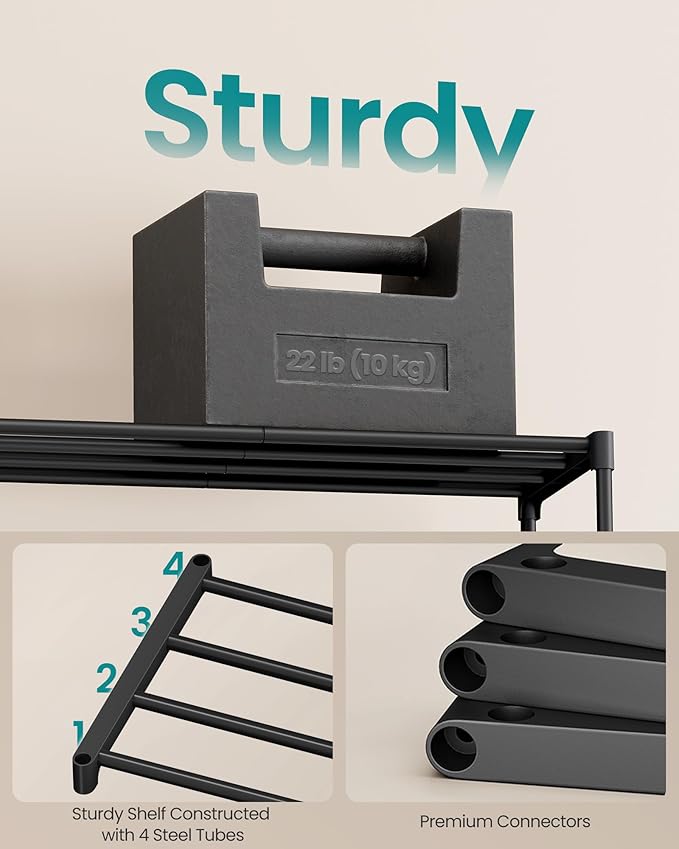 SONGMICS Shoe Rack, 8-Tier Shoe Organizer, Metal Storage Shelf, Upright or Upside Down, for 32-40 Pairs, Stackable, for Entryway, 11.8 x 36.2 x 56.5 Inches, Black ULSA308BH01